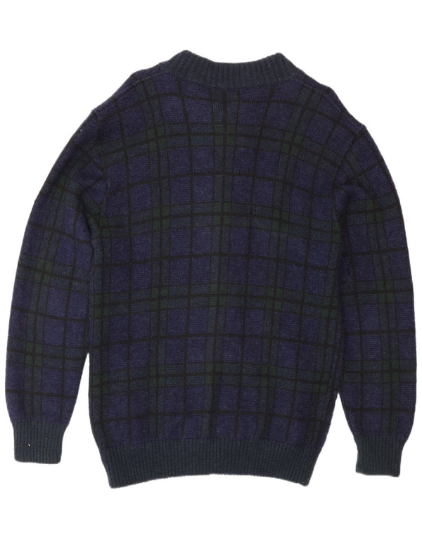 Maglione cardigan da uomo vintage in poliacrilico a quadri blu navy medio