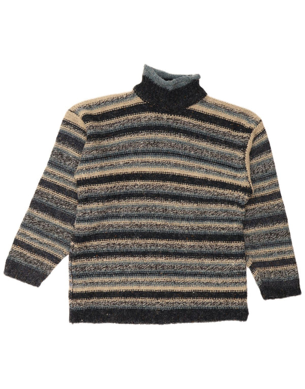 Maglione vintage da uomo con collo alto e maglione in acrilico a strisce blu navy medio