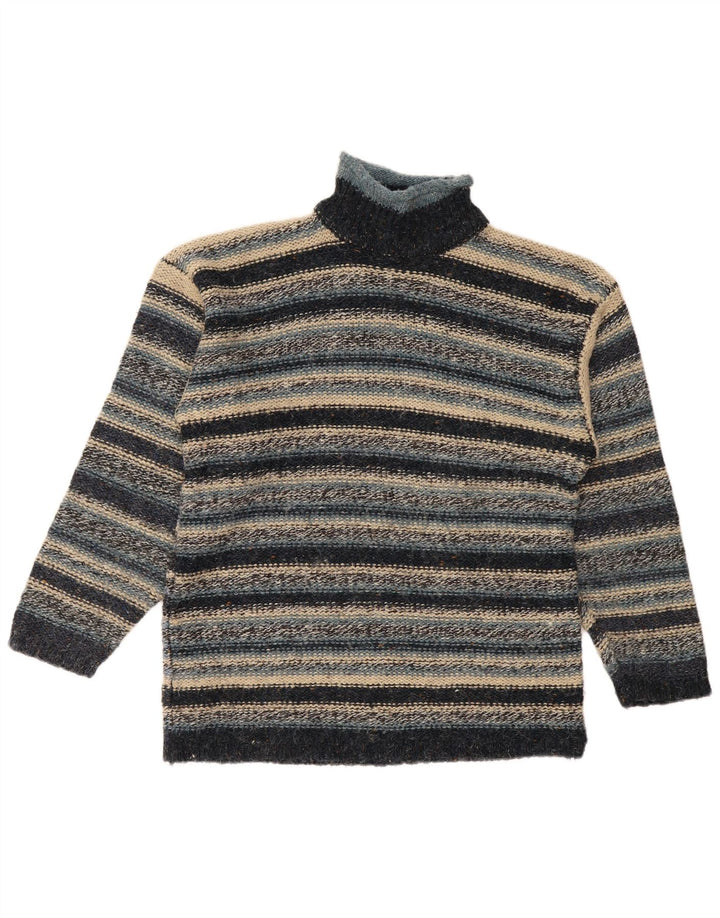 Maglione vintage da uomo con collo alto e maglione in acrilico a strisce blu navy medio