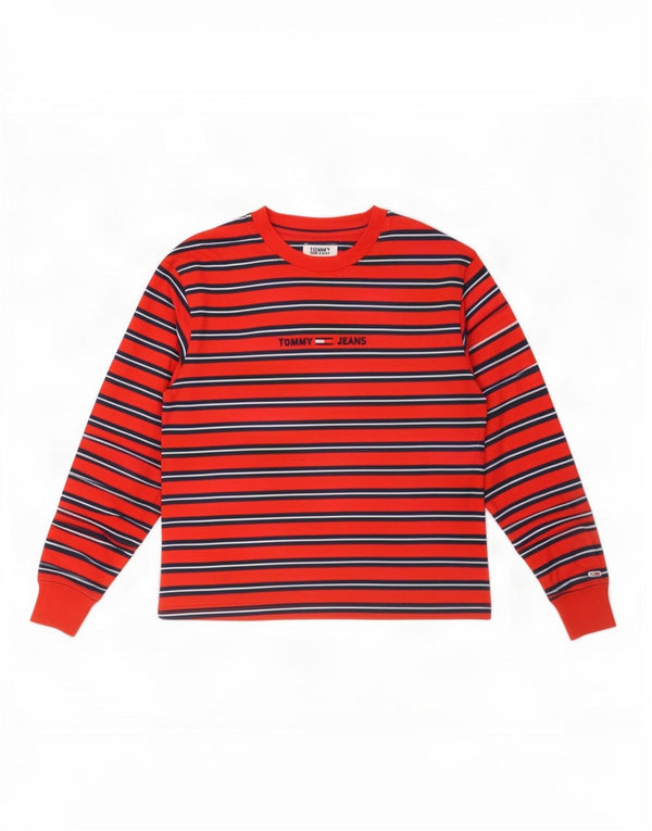 Tommy Hilfiger Donna Graphic Top Manica Lunga UK 6 XS Rosso a Righe