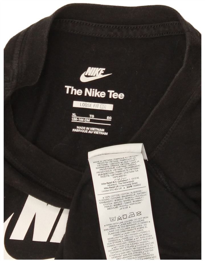 T-shirt grafica NIKE per bambina, vestibilità ampia, 13-14 anni, XL, cotone nero
