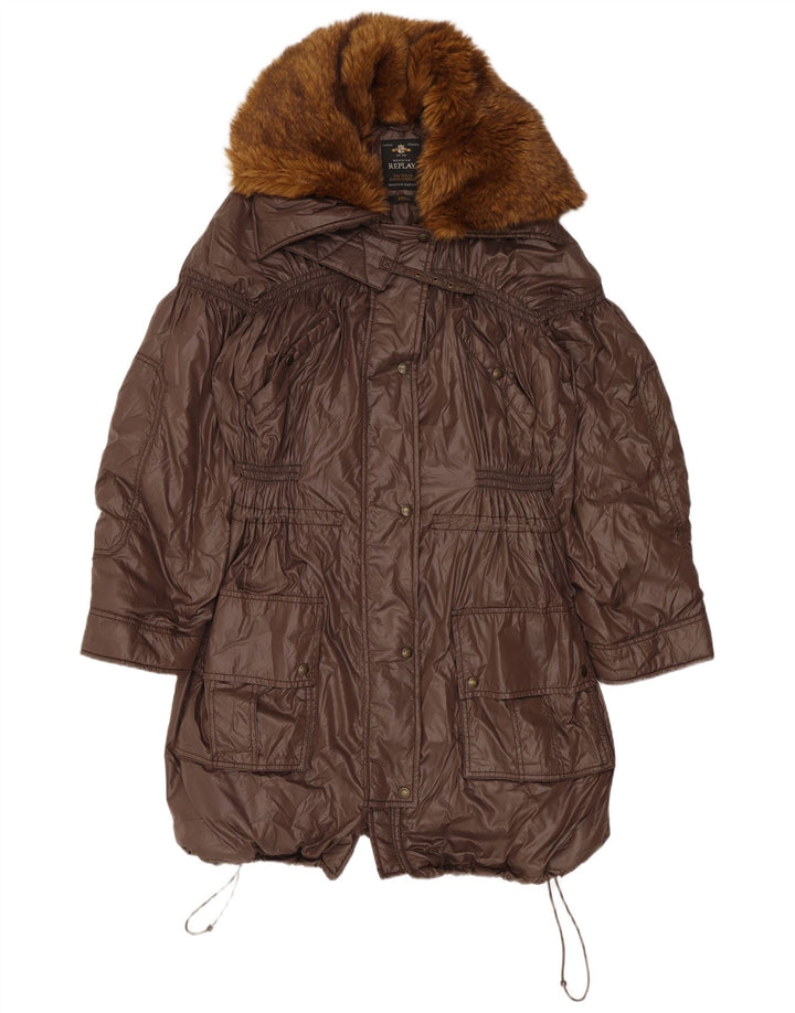 Giacca a vento oversize con cappuccio da donna Replay UK 10 Small Marrone Poliammide