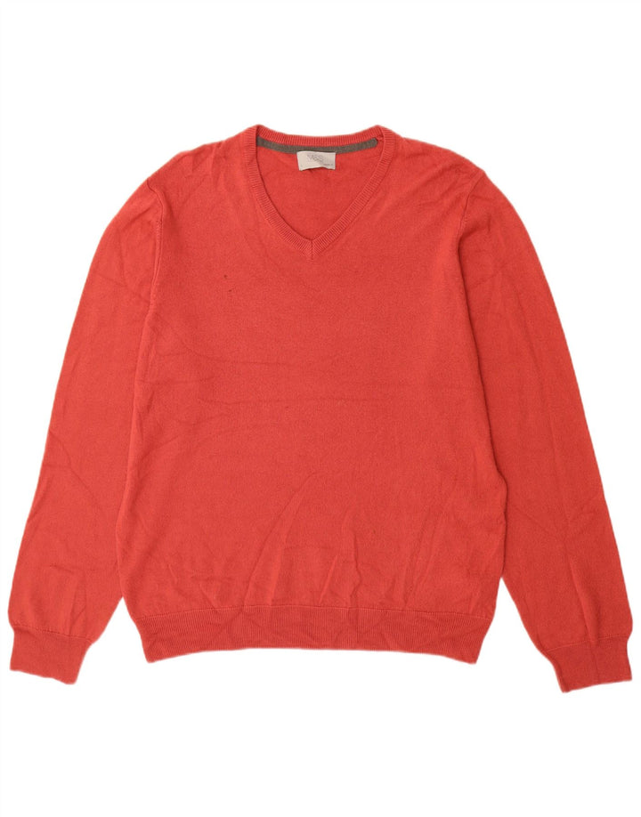 Maglione da uomo Marks & Spencer vestibilità regolare con scollo a V grande acrilico rosso