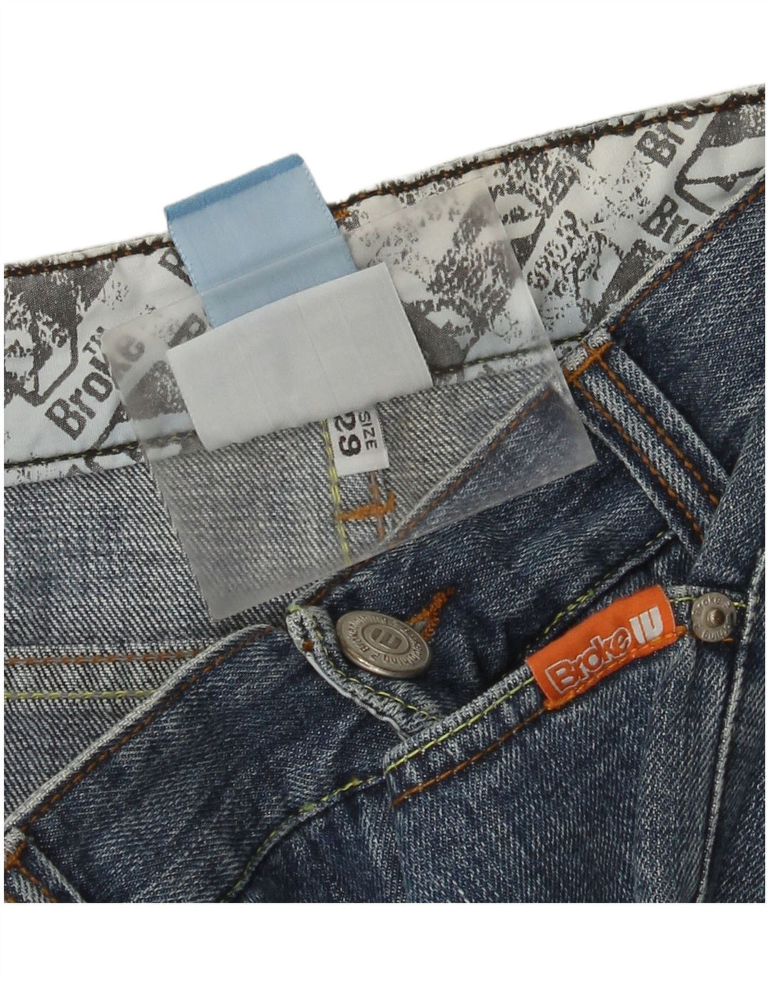 Pantaloncini cargo in denim con grafica vintage da uomo W29 piccolo cotone blu