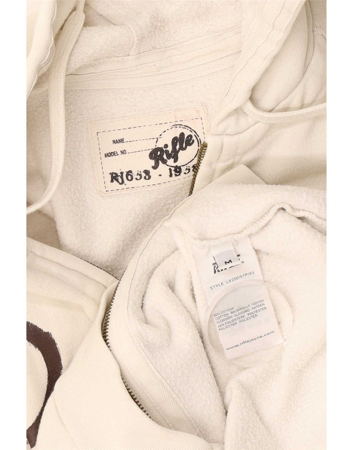 Maglione con cappuccio e zip grafica da uomo Rifle in cotone bianco medio