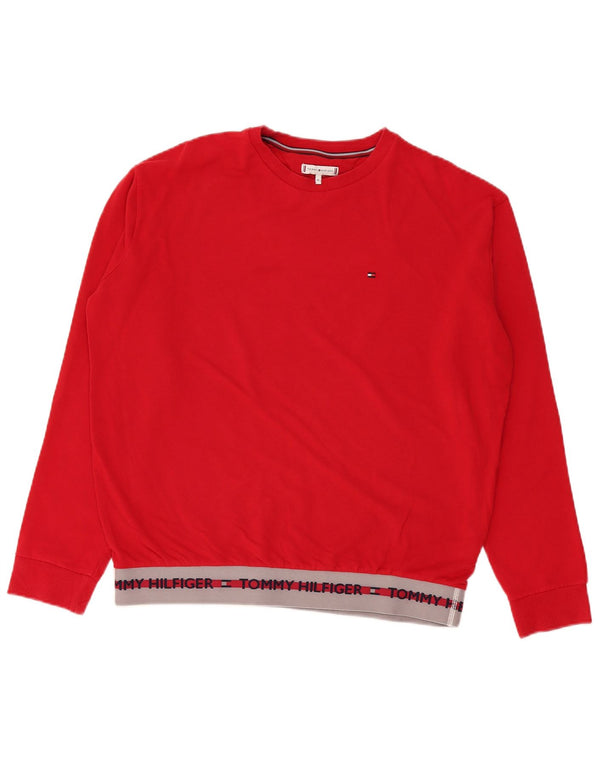 Tommy Hilfiger Felpa grafica da uomo Maglione XL Rosso Colourblock in cotone