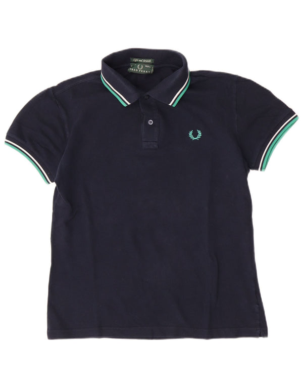 Polo Fred Perry da uomo leggera ed elasticizzata, piccola, in cotone a righe blu navy