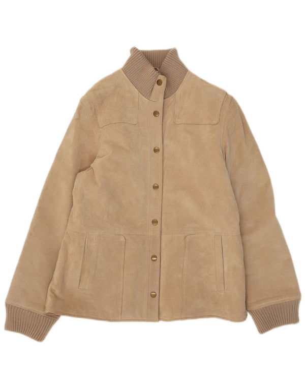 Giubbotto bomber in pelle scamosciata da donna Castro UK 14 grande in pelle beige