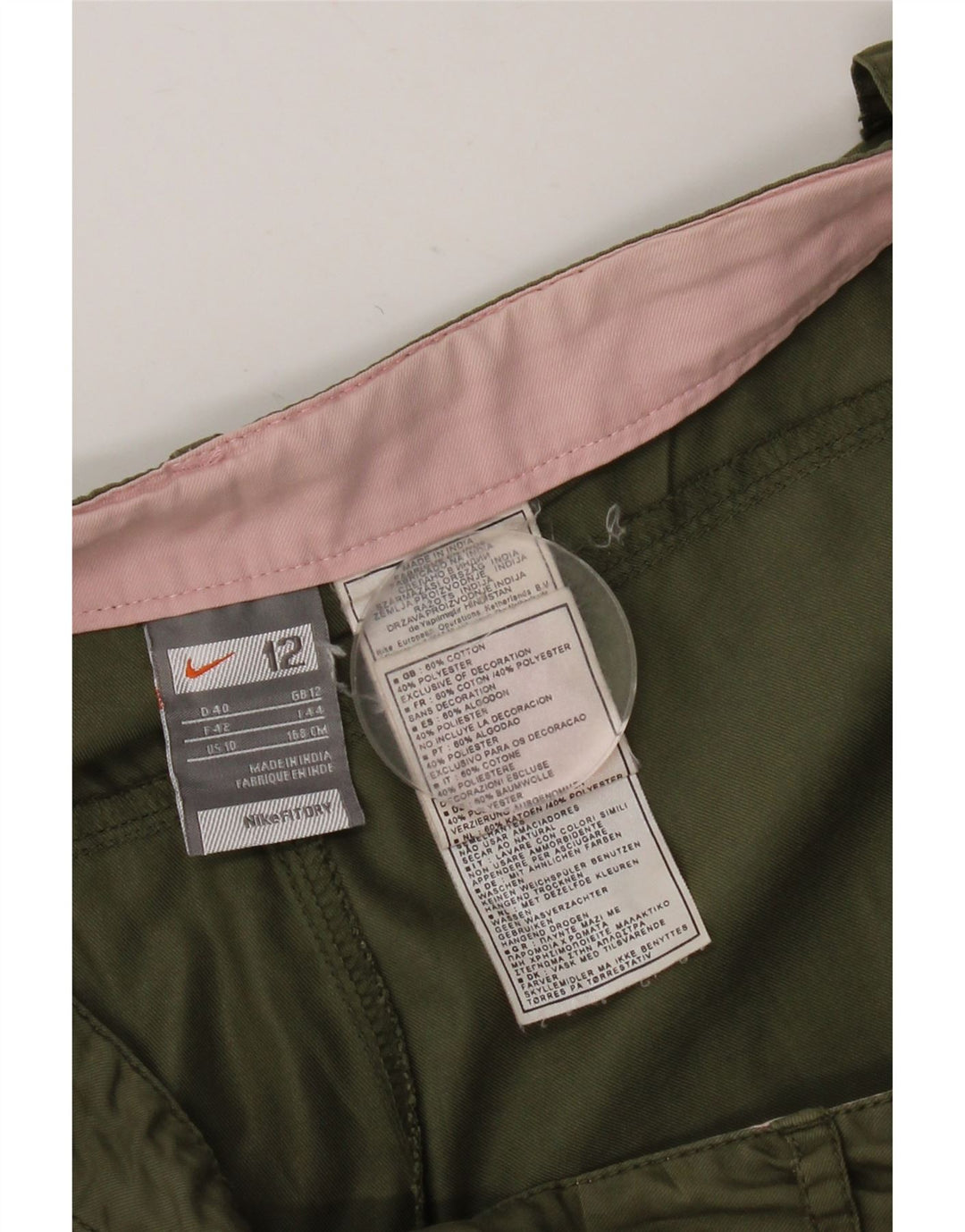 Pantaloncini chino da donna Nike UK 12 medi W32 cotone kaki