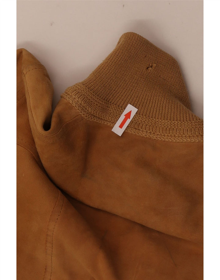 Giubbotto bomber in pelle scamosciata vintage da uomo UK 36 piccola pelle marrone