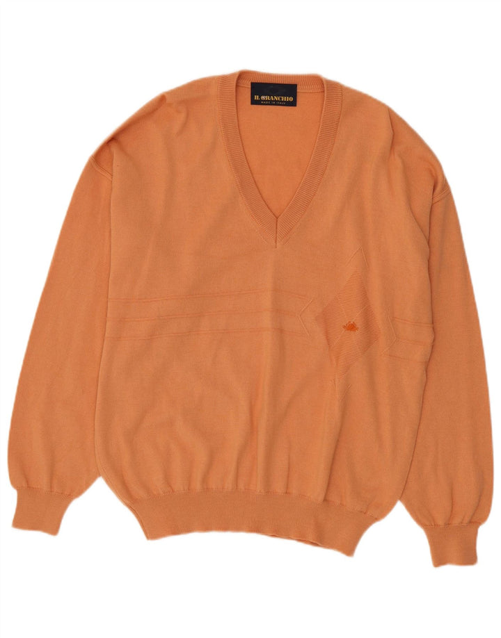 Maglione da uomo con scollo a V Il Granchio Lana a righe arancione medio