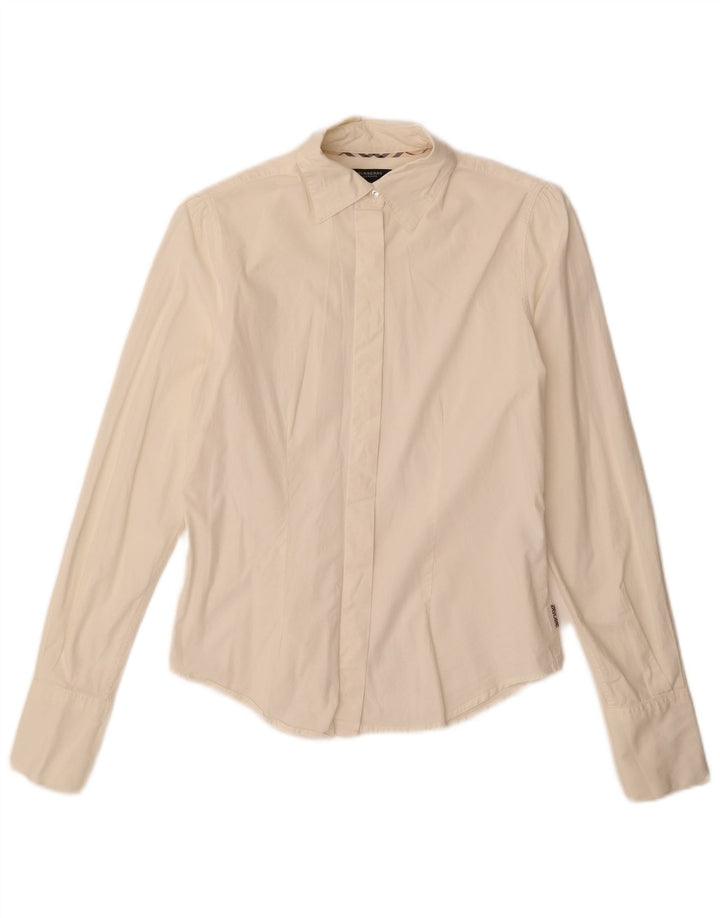 Camicia da donna Burberry UK 10 piccola in cotone bianco sporco