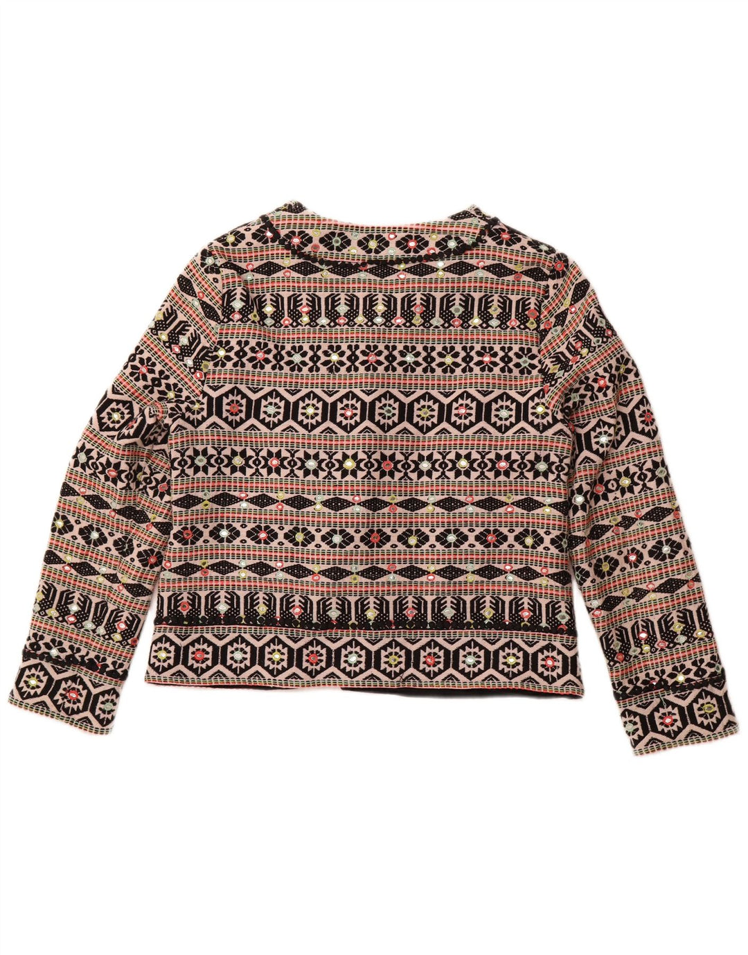 MONSOON Giacca Bolero aperta da donna UK 18 XL Cotone geometrico nero