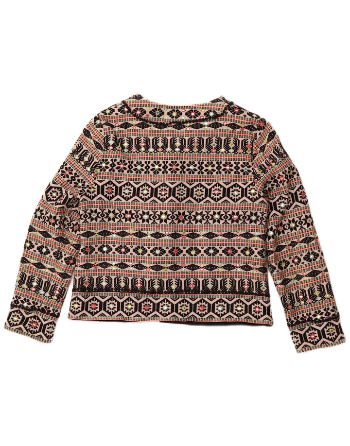 MONSOON Giacca Bolero aperta da donna UK 18 XL Cotone geometrico nero