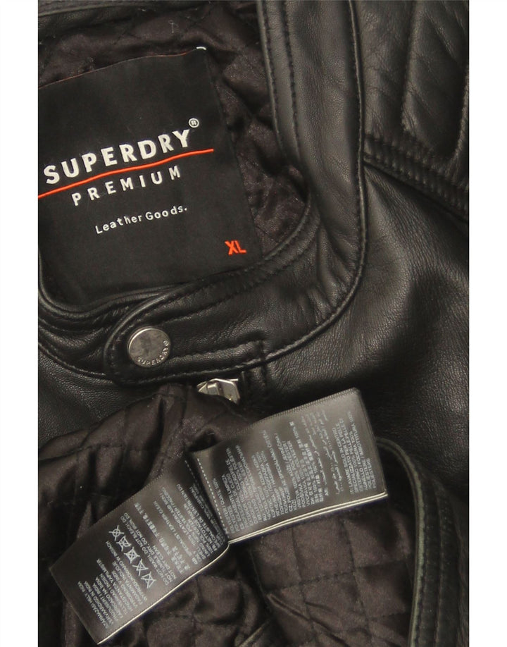 Giacca da motociclista in pelle da uomo Superdry UK 42 XL Nera