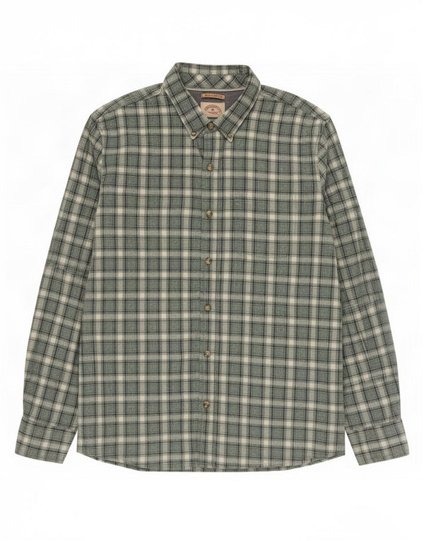 Fat Face Camicia da uomo in flanella vestibilità regolare XL in cotone a quadri verde