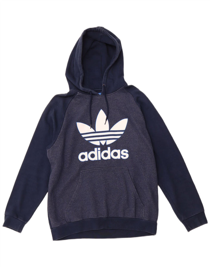 Maglione con cappuccio grafico da uomo ADIDAS grande in cotone blu navy