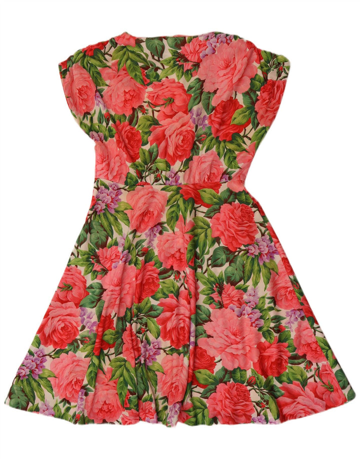 Abito a trapezio da donna vintage UK 12 medio floreale multicolore