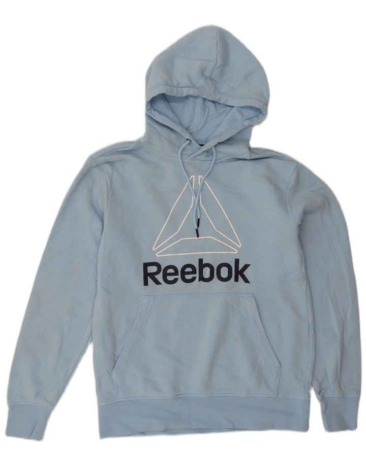 Maglione con cappuccio grafico da uomo Reebok piccolo in cotone blu