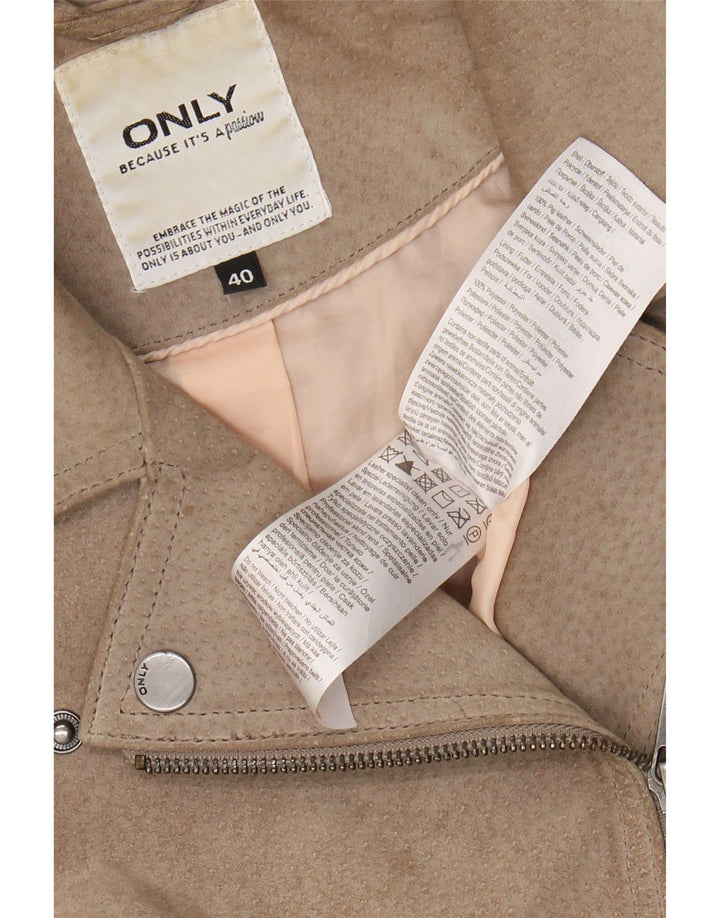SOLO Giacca Biker in Pelle Scamosciata da Donna IT 40 Piccola Pelle Beige