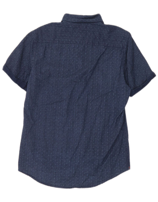 Camicia a maniche corte da uomo Tommy Hilfiger piccola in cotone maculato blu navy