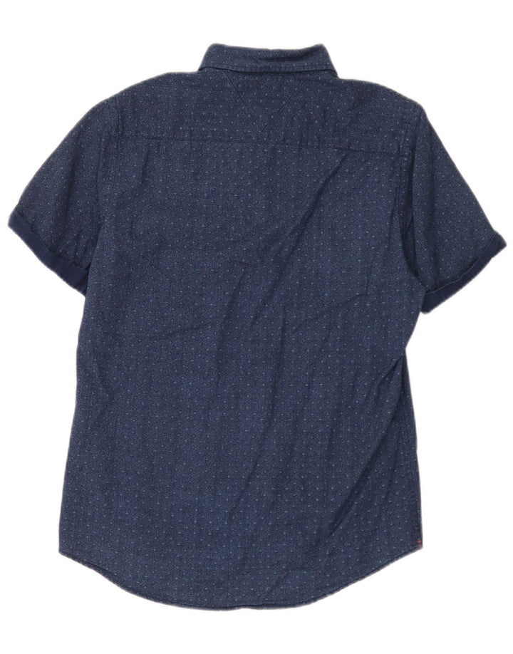 Camicia a maniche corte da uomo Tommy Hilfiger piccola in cotone maculato blu navy