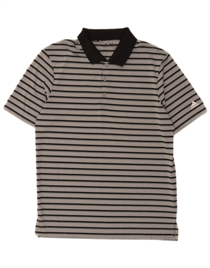 Polo da rugby da uomo Adidas in poliestere a righe grigio medio
