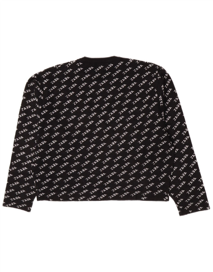 Maglione girocollo grafico da donna Zara UK 14 medio nero