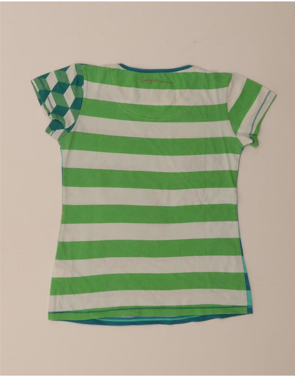 Desigual T-shirt grafica per ragazze 13-14 anni in cotone a righe verdi