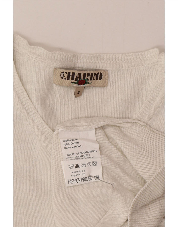 Maglione da uomo con scollo a V Charro piccolo in cotone bianco