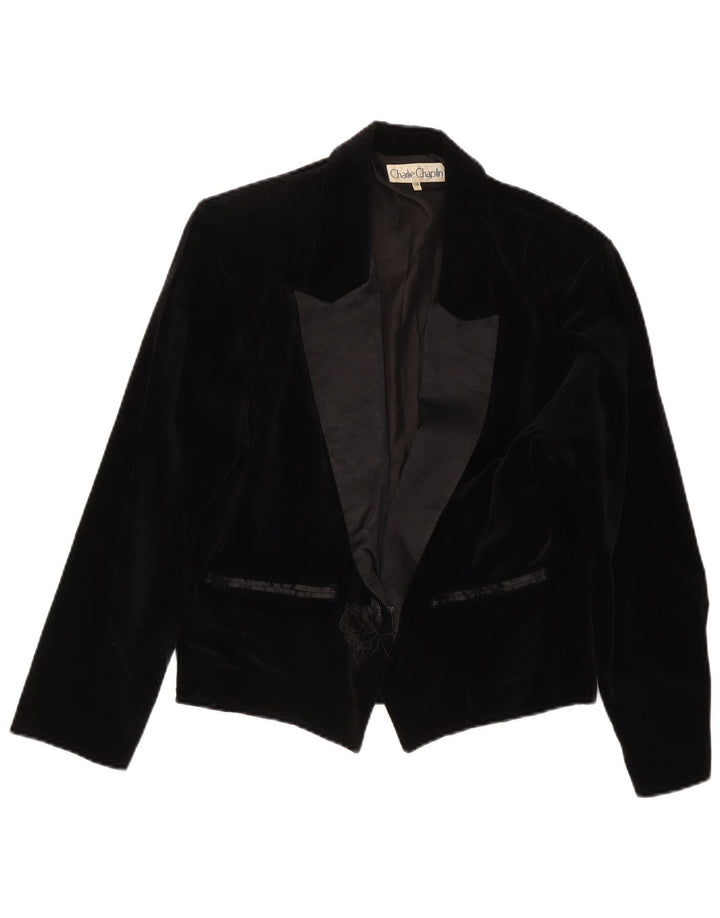 Giacca blazer da donna a 1 bottone in velluto Charlie Chaplin IT 46 grande nera