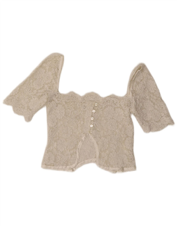 Top corto vintage in pizzo da donna UK 4 XS bianco