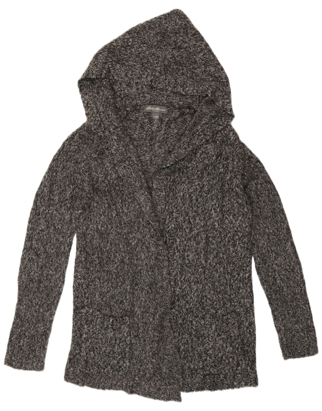 Maglione cardigan con cappuccio da donna Eddie Bauer UK 14 Grigio medio chiazzato