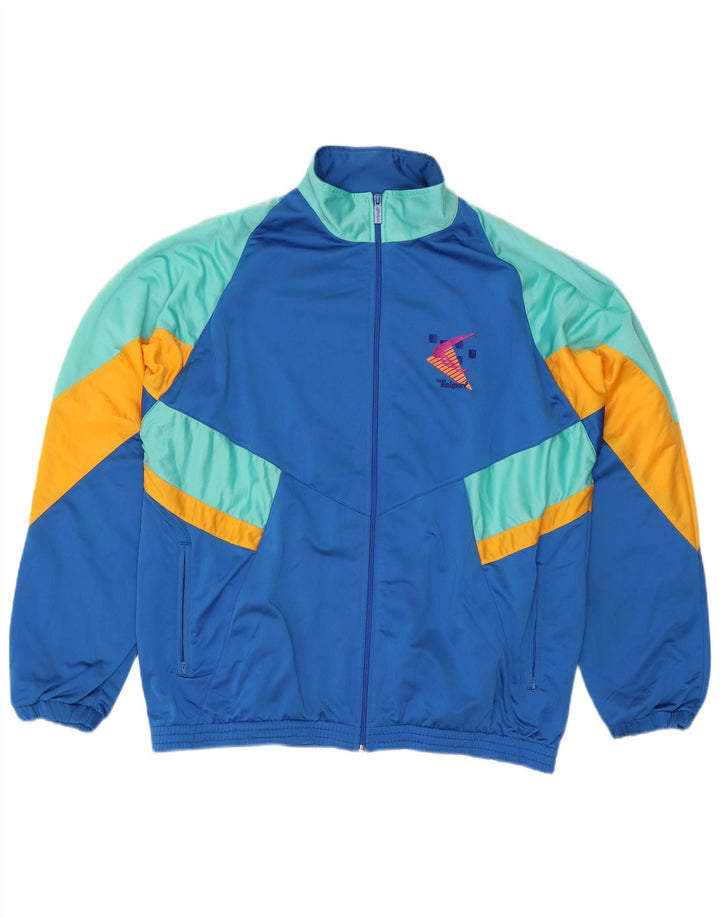 Tuta da uomo vintage con stampa, giacca XL, colore blu a blocchi, poliestere