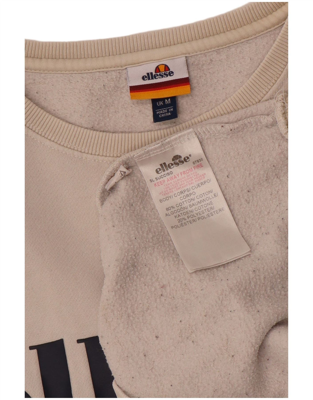 Felpa grafica da donna Ellesse Maglione UK 14 Cotone bianco medio