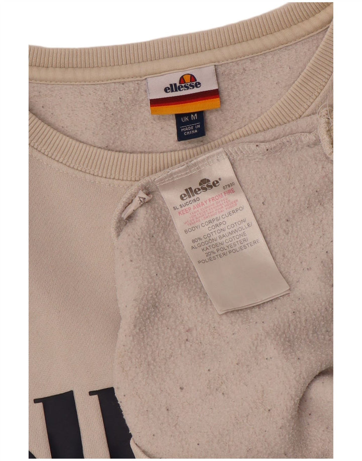 Felpa grafica da donna Ellesse Maglione UK 14 Cotone bianco medio