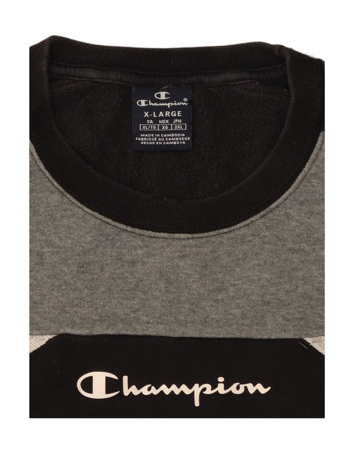 CHAMPION Felpa con grafica da uomo Maglione XL Cotone color block nero