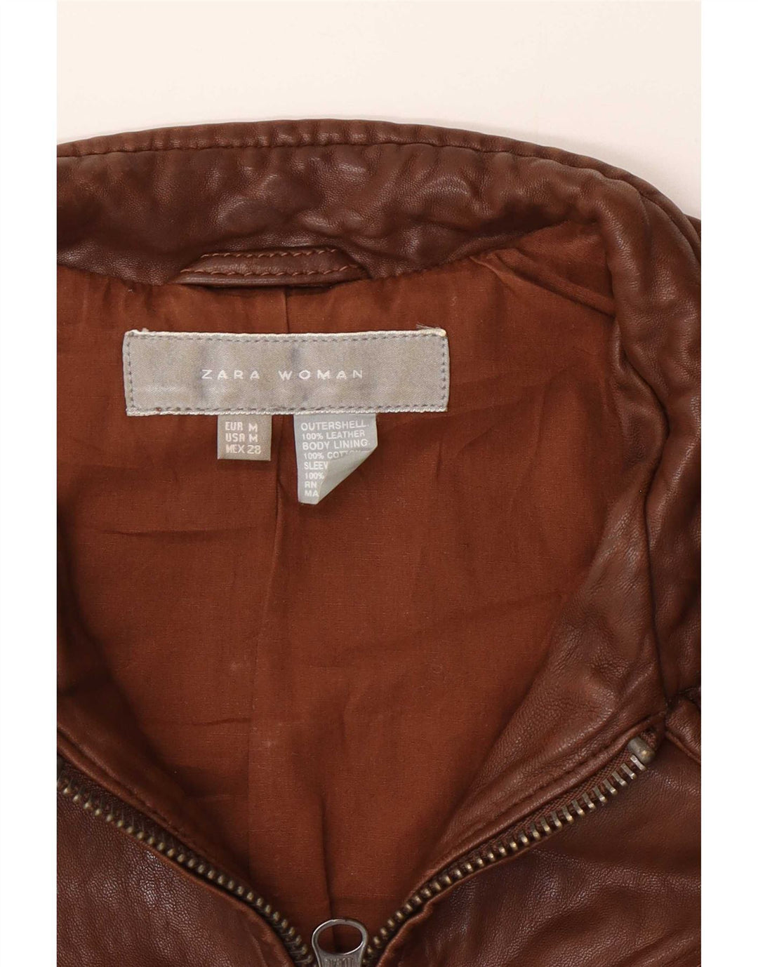 Giacca da motociclista in pelle da donna Zara UK 12 Marrone medio