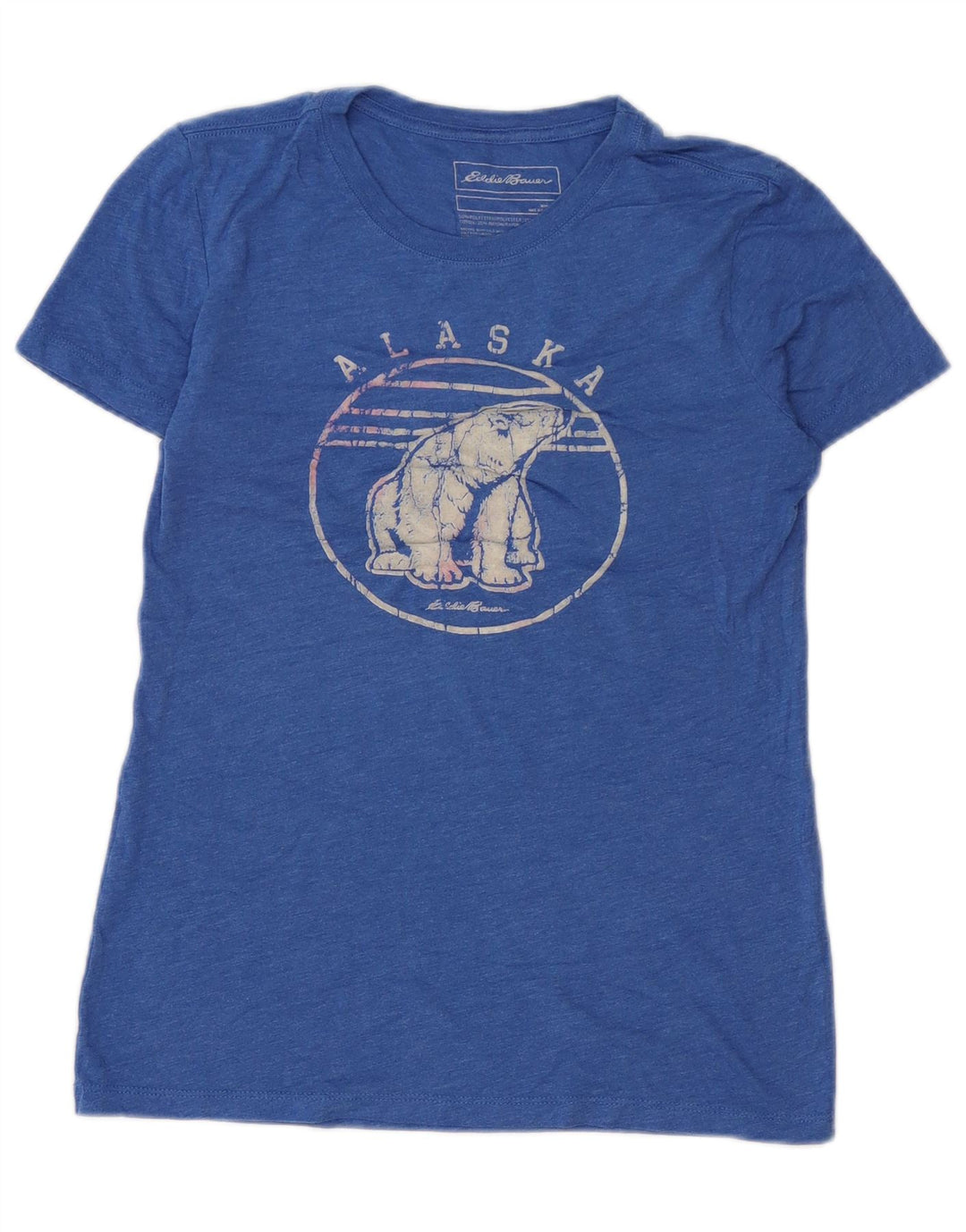 Eddie Bauer T-shirt grafica Alaska da donna Top UK 10 Small Poliestere blu