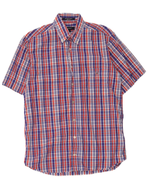 Gant Camicia da uomo a maniche corte, vestibilità regolare, in cotone a quadri multicolore