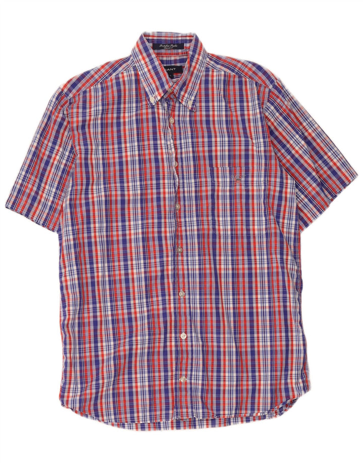 Gant Camicia da uomo a maniche corte, vestibilità regolare, in cotone a quadri multicolore