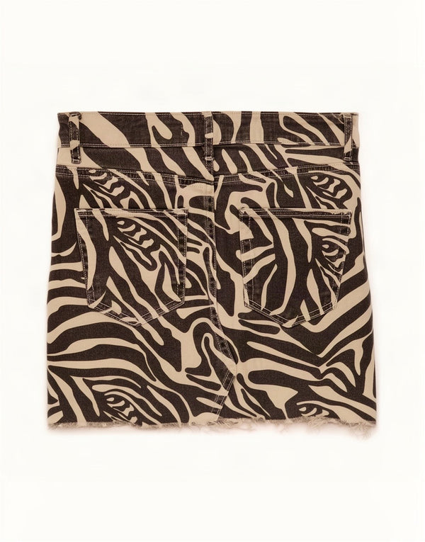 Minigonna di jeans Zara da donna piccola W26 nera con stampa animalier