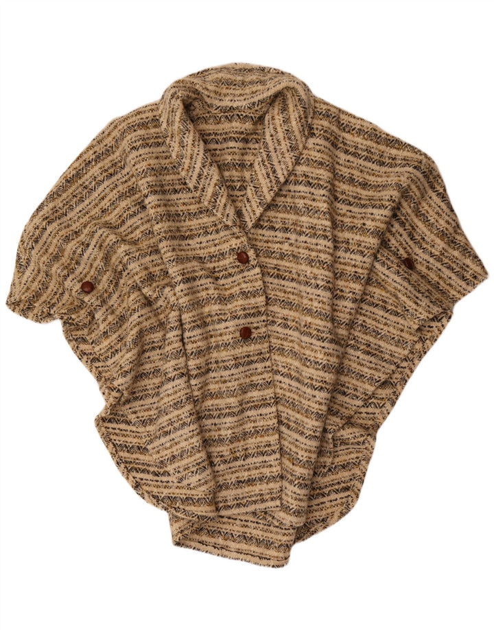 Maglione cardigan poncho vintage da donna taglia unica geometrica beige