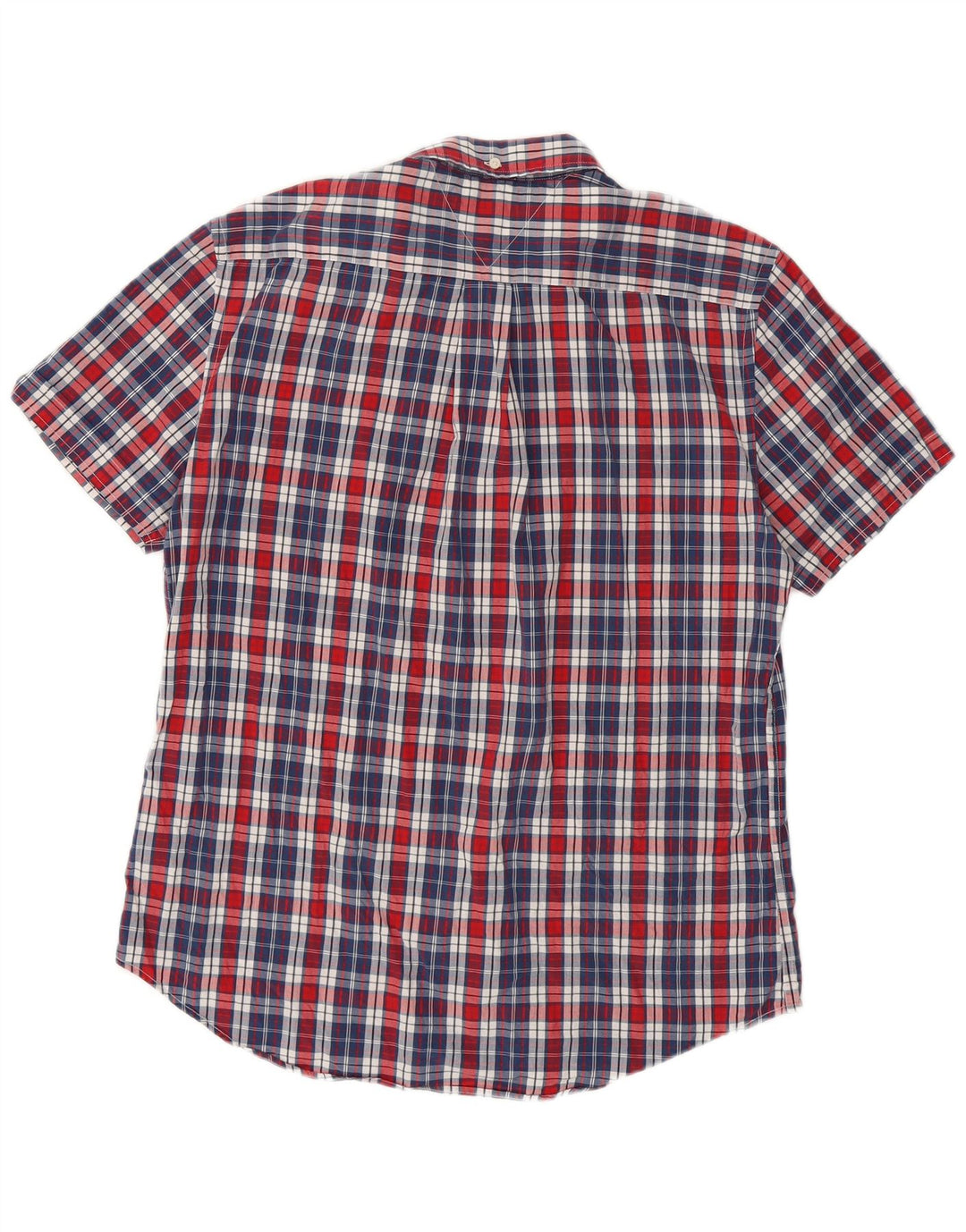 Tommy Hilfiger Camicia da uomo a maniche corte su misura con vestibilità personalizzata, grande motivo a quadri blu navy