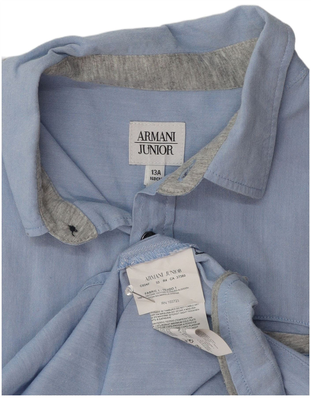 Camicia Armani Junior Bambino Manica Corta 12-13 Anni Cotone Blu