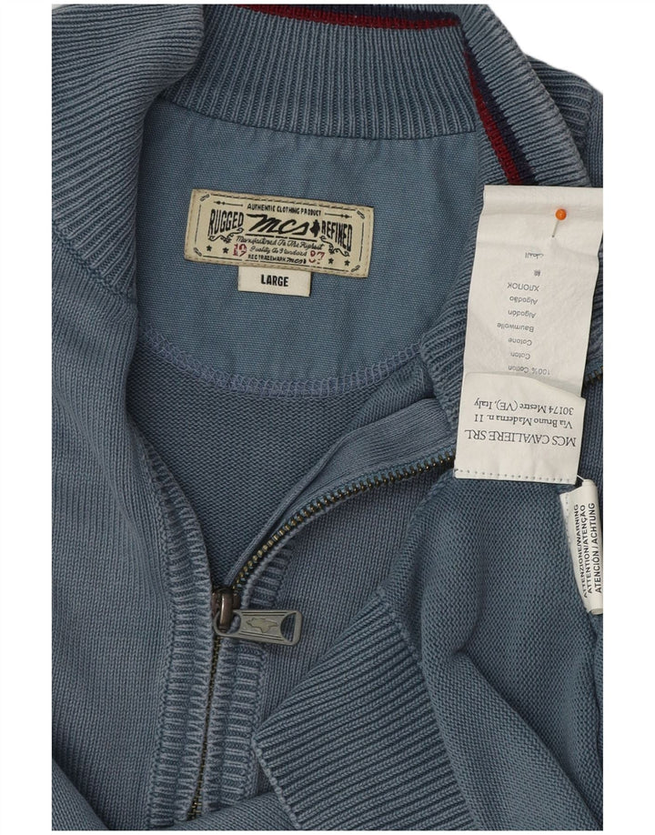 MARLBORO CLASSICS Maglione da uomo con zip e collo grande in cotone blu
