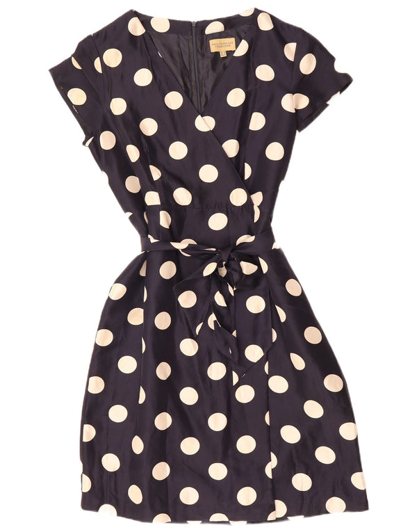 PAUL COSTELLOE Abito a trapezio da donna UK 16 Grande seta a pois blu navy