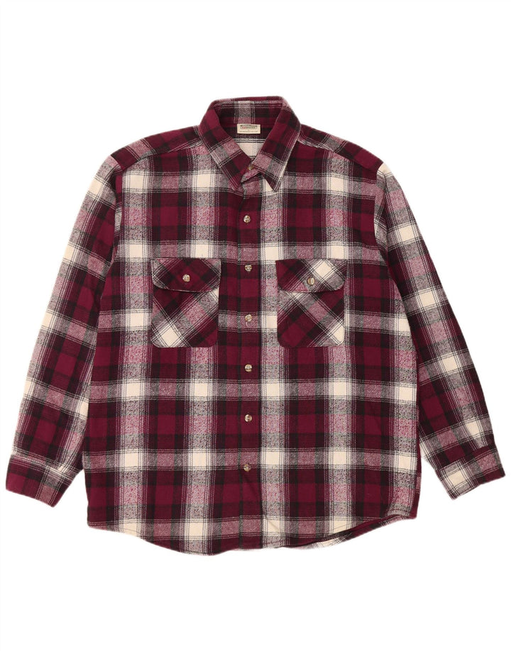 Camicia vintage da uomo in flanella di cotone a quadri bordeaux grandi