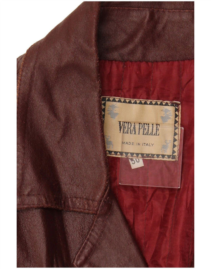 Giacca blazer in pelle da uomo a 4 bottoni VINTAGE IT 50 grande in pelle bordeaux