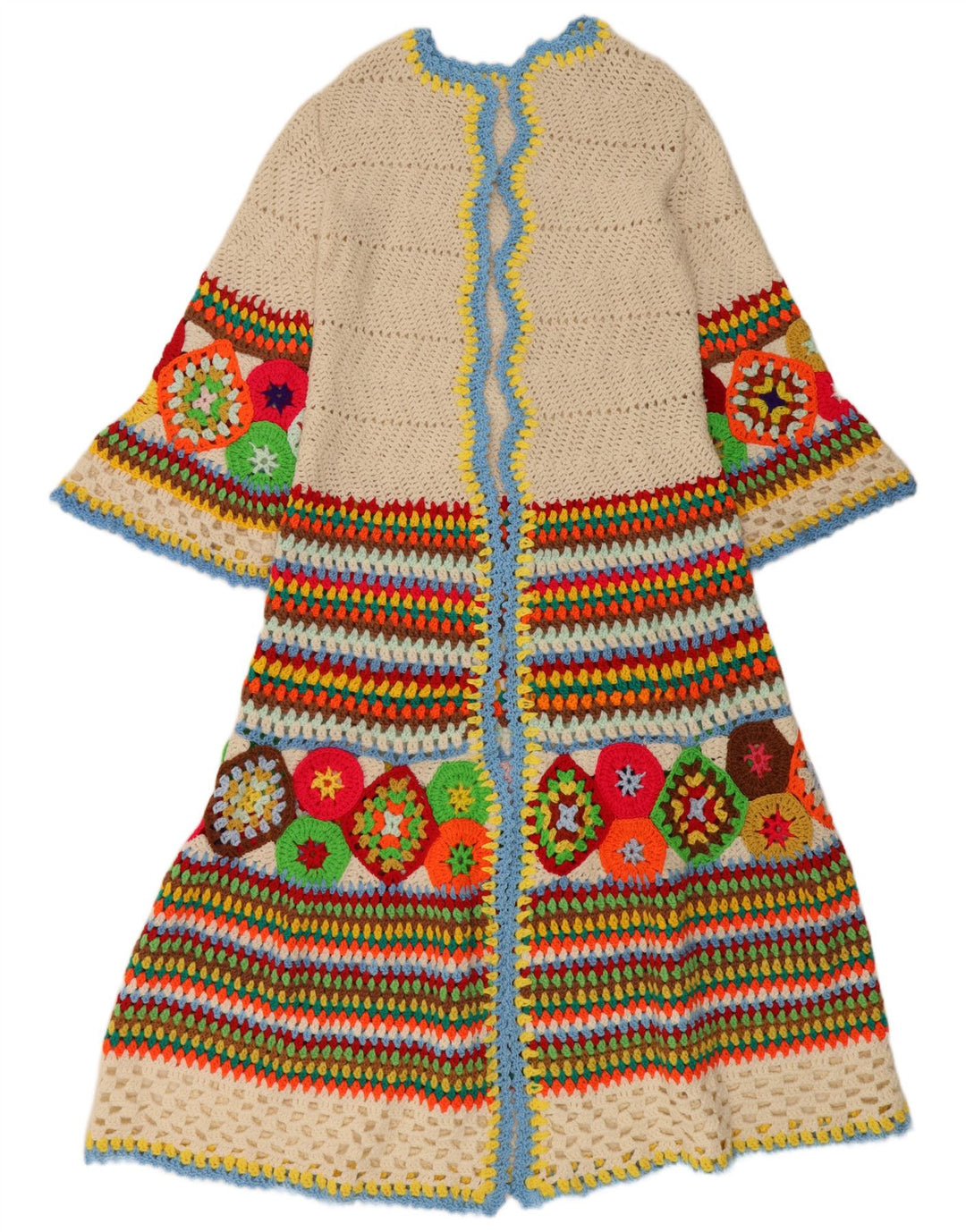 Maglione cardigan lungo da donna vintage UK 12 medio multicolore